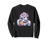 Cute Rainbow Unicorn Playing Guitar On Clouds Kawaii Music Sweatshirt