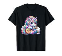 Cute Rainbow Unicorn Playing Guitar On Clouds Kawaii Music T-Shirt