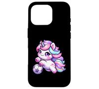 Cute Rainbow Unicorn Playing Soccer Kawaii Pastel Case for iPhone 16 Pro