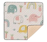 Cute Rainbows and Elephants Biege Safari Soft Foam Baby Gym & Activity Mat for Indoor Outdoor 1-Piecing Padded Baby Mat for Baby Toddler Infant, 50'' x 50''