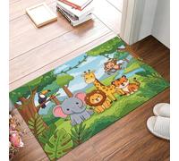 Cute Rainforest Animals Entryway rug Indoor,Emerald Green Washable, Elephant Lion Giraffe, Super Soft Door Mat for Kitchen, Entrance, Bedroom, Office,60 x 90 cm