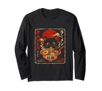 Cute Ramen Cat with Noodles and Chopsticks Long Sleeve T-Shirt