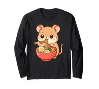 Cute Ramen Loving Mouse Cartoon Art Long Sleeve T-Shirt