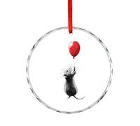 Cute Rat With Balloon Hanging Decoration Glass Ornament | Christmas Tree Pendant Happy Engagement Gift for Wedding