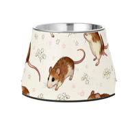 Cute Rats and Flowers White and Brown Bowl for Dogs Enhanced Stainless Steel Cats Food Bowls for Small Pet Whisker Friendly plato para perros
