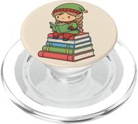 Cute Reading Elf On Stack Of Books Bookworms PopSockets PopGrip for MagSafe