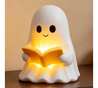Cute Reading Ghost Night Light, Soft Warm Glow Ghost Figurine LED Lamp, Whimsical Book Tabletop Ornament Lamp for Bedroom Bedside Desk Shelf, Lovely Gift for Adults Halloween Party Decoration