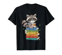 Cute Reading Raccoon on Book Stack Forest Library Bookworm Value Graphic T-Shirt, Men, Black, XL