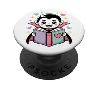 Cute Reading Vampire Book Lover Teacher Librarian Bookworm PopSockets Adhesive PopGrip