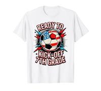 Cute Ready KICK Off 7TH Grade Soccer First Day Teacher 250 Value Graphic T-Shirt, Men, White, S