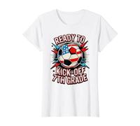 Cute Ready KICK Off 7TH Grade Soccer First Day Teacher 250 Value Graphic T-Shirt, Women, White, M