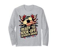 Cute Ready KICK Off Seventh Grade Soccer Hello First Day Long Sleeve T-Shirt