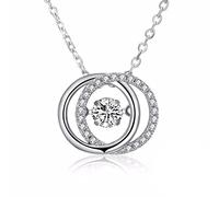 Cute Real S925 Sterling Silver Interlocking Big And Small Double Circle Round Pendant Necklace Chain Circle Of Life For Women Gift