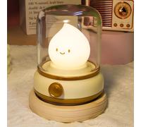 Cute Rechargeable Night Light with Timer, Ghost Campfire Nightlight, 2 Modes Dimmable Night Lamp, Warm Lights Lamp for Bedroom Decoration, Silicone Flame Amber Light (Yellow)