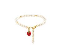 Cute Red Apple Pearl Beaded Charm Bracelet Lovely Sweet Fresh Tropical Fruit Green Leaf Adjustable Handmade Pearls Beads Chain Link Bracelets Summer Christmas Holiday Jewelry Gifts for Women Her