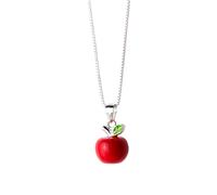 Cute Red Apple Pendant Necklace for Women Girls 925 Sterling Silver Charms Snow White Inspired 3D Candy Fruit Leaf Link Chain Adjustable Nickel Free Lovely Christmas Eve Teacher Graduation Jewelry