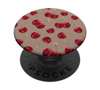 Cute Red Cherries Pattern, Latte Brown PopSockets Adhesive PopGrip