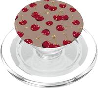 Cute Red Cherries Pattern, Latte Brown PopSockets PopGrip for MagSafe