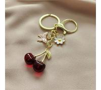 Cute Red Cherry Keychain Butterfly pendant keyring Metal Handbag Accessory Car Keyring Purse Gifts for Women