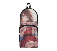 Cute Red Christmas Anime Girl Nylon 3 Compartments Large Pencil Bag For Girls Multi-purpose and aesthetic Pencil Case For School Stationery for Elementary