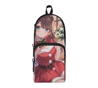 Cute Red Christmas Anime Girl Nylon 3 Compartments Large Pencil Bag Multi-purpose and aesthetic Pencil Case Organizer Stationery for Elementary