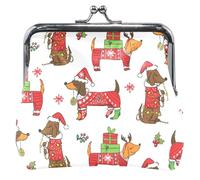 Cute Red Christmas Dogs Leather Coin Pouch Women Girl Kiss Lock Buckle Girls Change Coin Wallet, Cute Red Christmas Dogs, OneSize