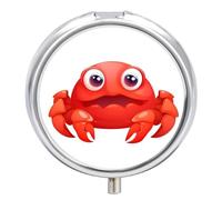 Cute Red Crab Pill Box Medicine Pill Organizer 3 Compartment Daily Pill Case Small Pill Container Round Pill Holder Travel Pill Box Metal Pill Case for Purse Pocket