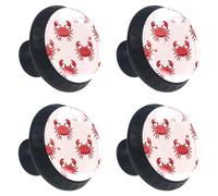 Cute Red Crab Seamless Pattern Cabinet Knobs, 35mm Round Glass Knobs for Dressers and Drawers, Decorative Handles Pulls for Home Kitchen Bedroom, 4 Pack