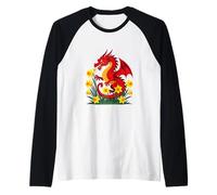 Cute Red Dragon and Daffodils Raglan Baseball Tee