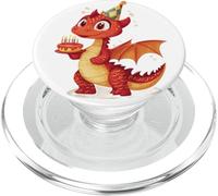 Cute Red Dragon with Birthday Cake and Party Hat PopSockets PopGrip for MagSafe