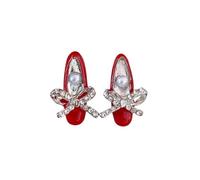 Cute Red Enamel Ballet Shoes Pearl Stud Earrings Dainty Cubic Zirconia Bow Fashion Birthday Christmas Jewelry Ballerina Dancer Recital Gifts for Women Daughter