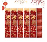 Cute Red Envelopes - 30 Cash Gift Bags, Gold Foil Horse Design | Paper Material Mixed Sizes Small Large, Traditional Red Money Bags For New Year