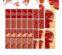 Cute Red Envelopes - Pack of 30 Mixed Paper Gold Foil Money Packets in Sizes 9 x 9 cm and 17 x 9 cm | 2026 Chinese New Year, Red Bags for Holiday, Celebration, Birthday, Wedding, Part