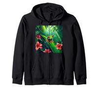 Cute Red-Eyed Tree Frog in the Jungle - Nature Illustration Zip Hoodie