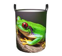 Cute Red Eyes Tree Frogs Clothes Bin With Carrying Handles, Circular Foldable Laundry Hamper, Storage Basket For Home