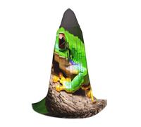 Cute Red Eyes Tree Frogs Print Hooded Cloak For Halloween,Wizard Vampire Grim Reaper Costumes,Renaissance Style