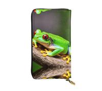 cute Red Eyes Tree Frogs Print Leather Long Clutch Wallet â€“ Fashionable Personalized Wallet, Multiple Card Slots, Gift Ready, Black, One Size