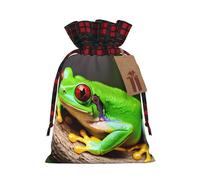 cute Red Eyes Tree Frogs Printed Gift Bags with Drawstring - Christmas Party Holiday Sacks - Festive Pouches for Goodie, Treats