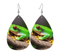 cute Red Eyes Tree Frogs Printed Teardrop Leather Earrings, Fashion Water Drop Dangle Accessory for Holiday Party