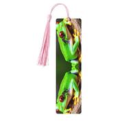 Cute Red Eyes Tree Frogs Tassel Bookmarks for Women, 5 Pc Wooden Study Supplies Book Accessories Set