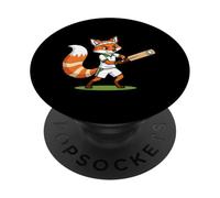Cute Red Fox Playing Fun Cricket Sport Character PopSockets Adhesive PopGrip