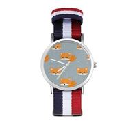 Cute Red Fox Sport Watch for Men Women Nylon Strap Wrist Watch Analog Quartz Watch