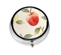 Cute red Fruit Print Pill Box 3 Compartments Round Pill Organizer Metal Waterproof Portable Pill Case for Pocket or Purse Vitamin/Fish Oil/Pills/Supplements