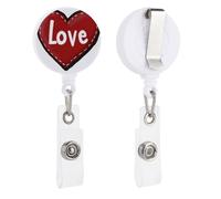 Cute Red Heart with Word Love Retractable Badge Holder Reel Clip ID Card Holder for Doctor Nurse Student Office Worker