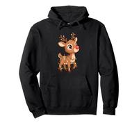 Cute Red Nosed Reindeer Wrapped in Festive Holiday Lights Pullover Hoodie