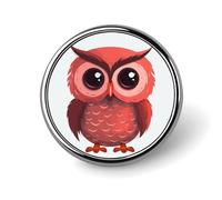 Cute Red Owl Badges Decorative, Durable Aluminum Alloy Round Badge, Lightweight Button Brooch for Shirts, Jackets, Hats, Uniforms 1"