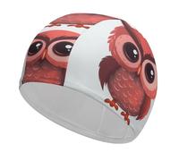 Cute Red Owl Swim Cap for Adult, Elastic Fabric Swimming Cap, Comfortable Bathing Cap for Long & Short Hair