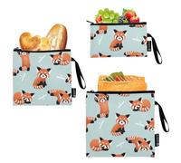 Cute Red Panda 3 pack Reusable Zipper Snack Bag Waterproof Lunch Tote Bag for Travel Items, Home Organization
