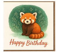 Cute Red Panda Birthday Card - Adorable Watercolour Animal Illustration - Blank Inside - For Kids, Teens or Adults