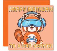 Cute Red Panda Birthday Card for Girls Boys - Pro Gamer - Happy Birthday Card for Grandson Sister Niece Son, 145mm Bday Greeting Cards